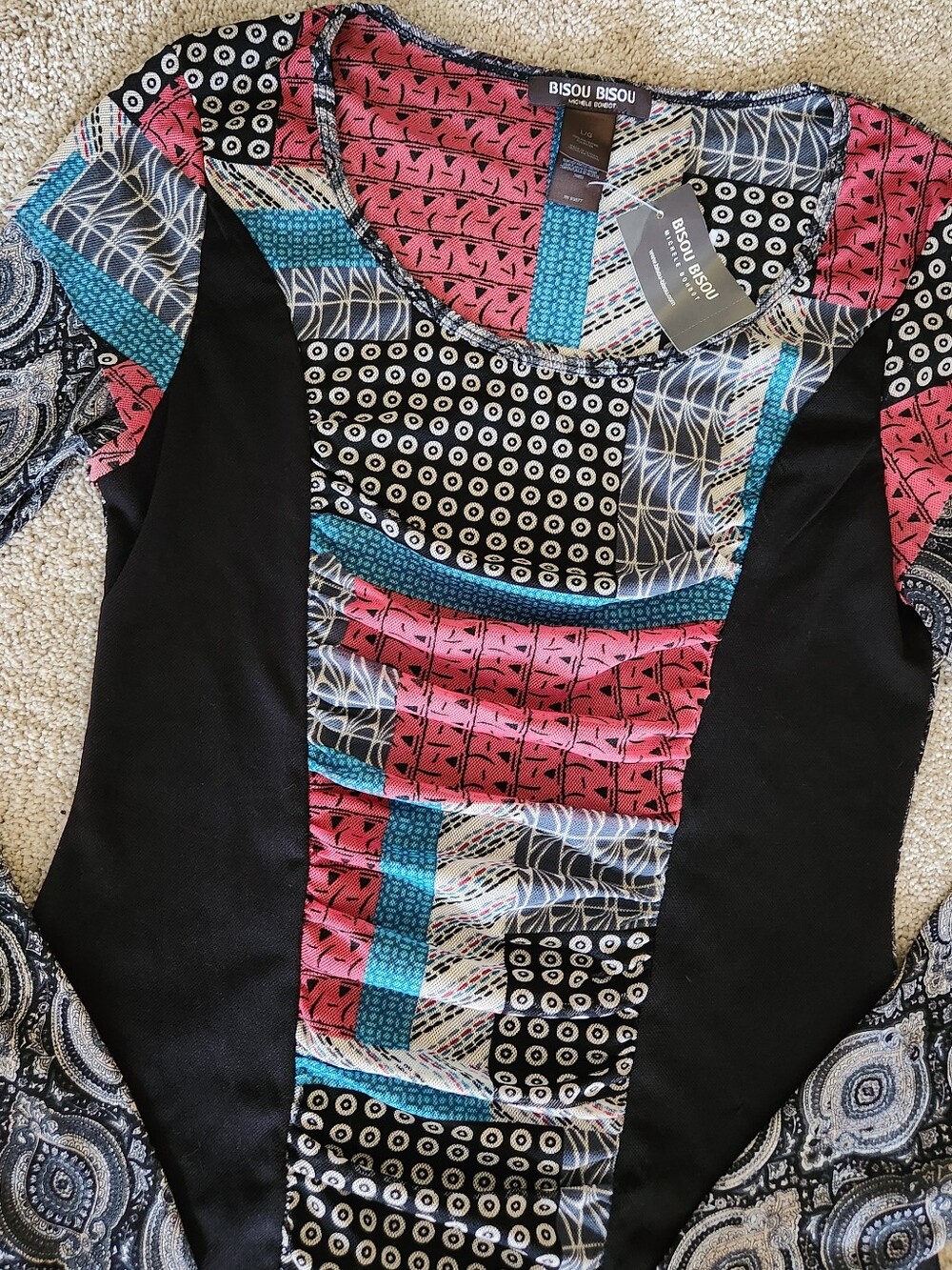 Vtg Bisou Bisou Y2K Mesh Paisley  Whimsigoth Sheer Boho Long Sleeve Top L